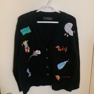 Embroidery Pattern Black Cardigan